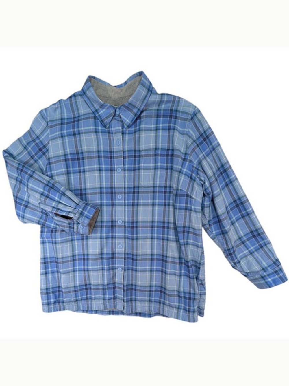 LL Bean Flannel Shacket Womens 1X Blue Plaid Cabincore Gorpcore 90s Grunge Indie